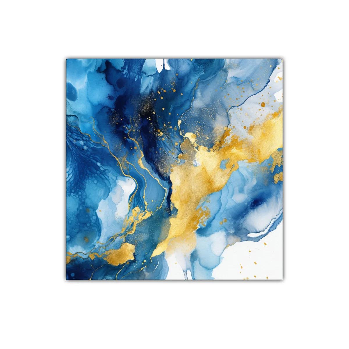Cuadro abstracto azul y oro para ambientes modernos