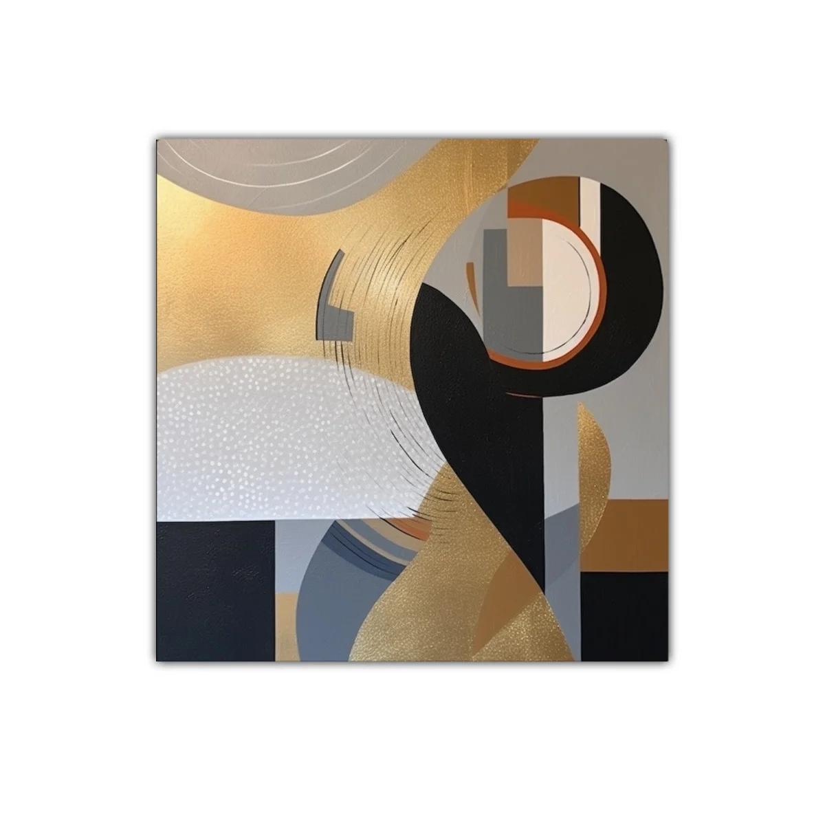 Cuadro abstracto con formas orgánicas y tonos dorados