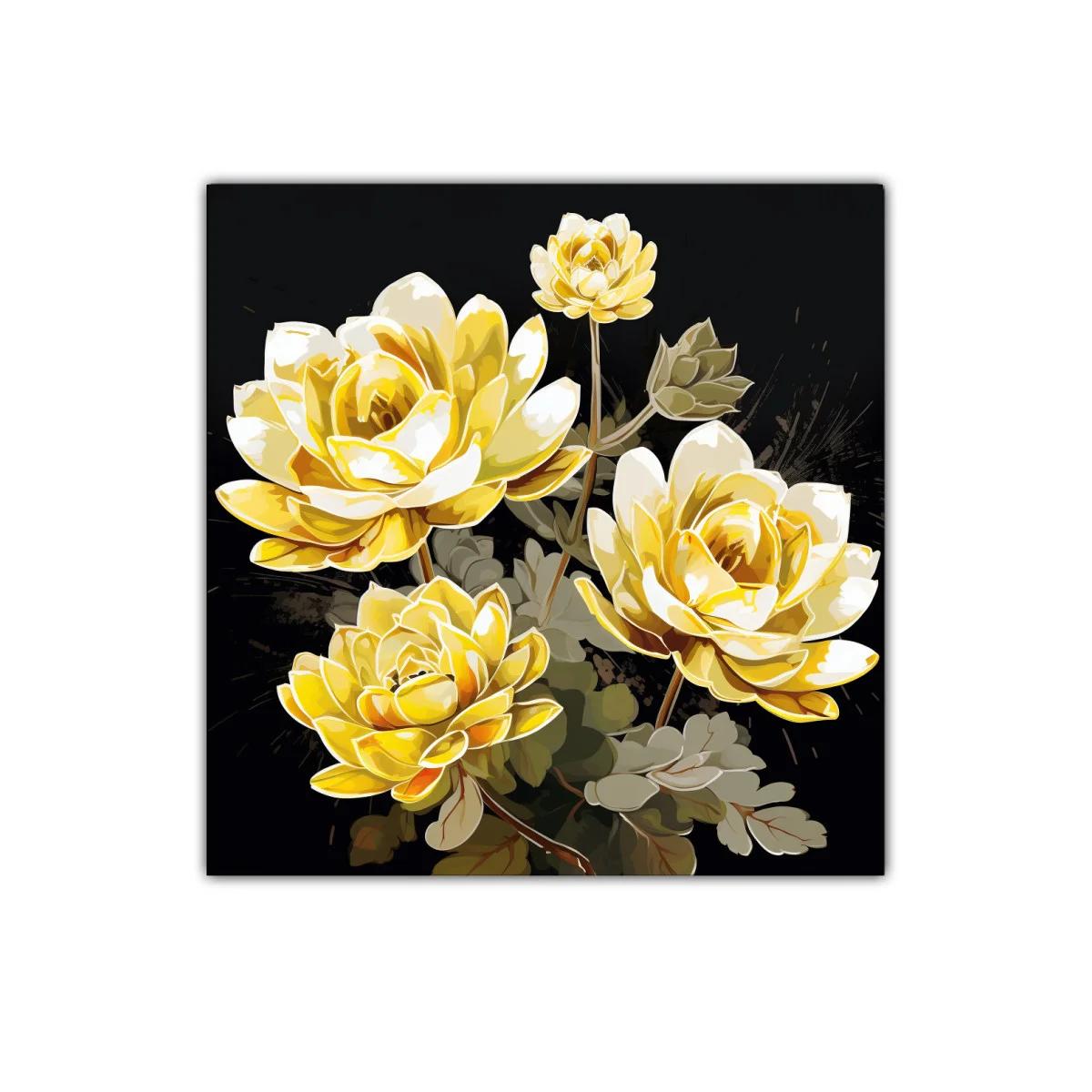 Cuadro floral con elegantes rosas amarillas sobre fondo oscuro — imagen principal