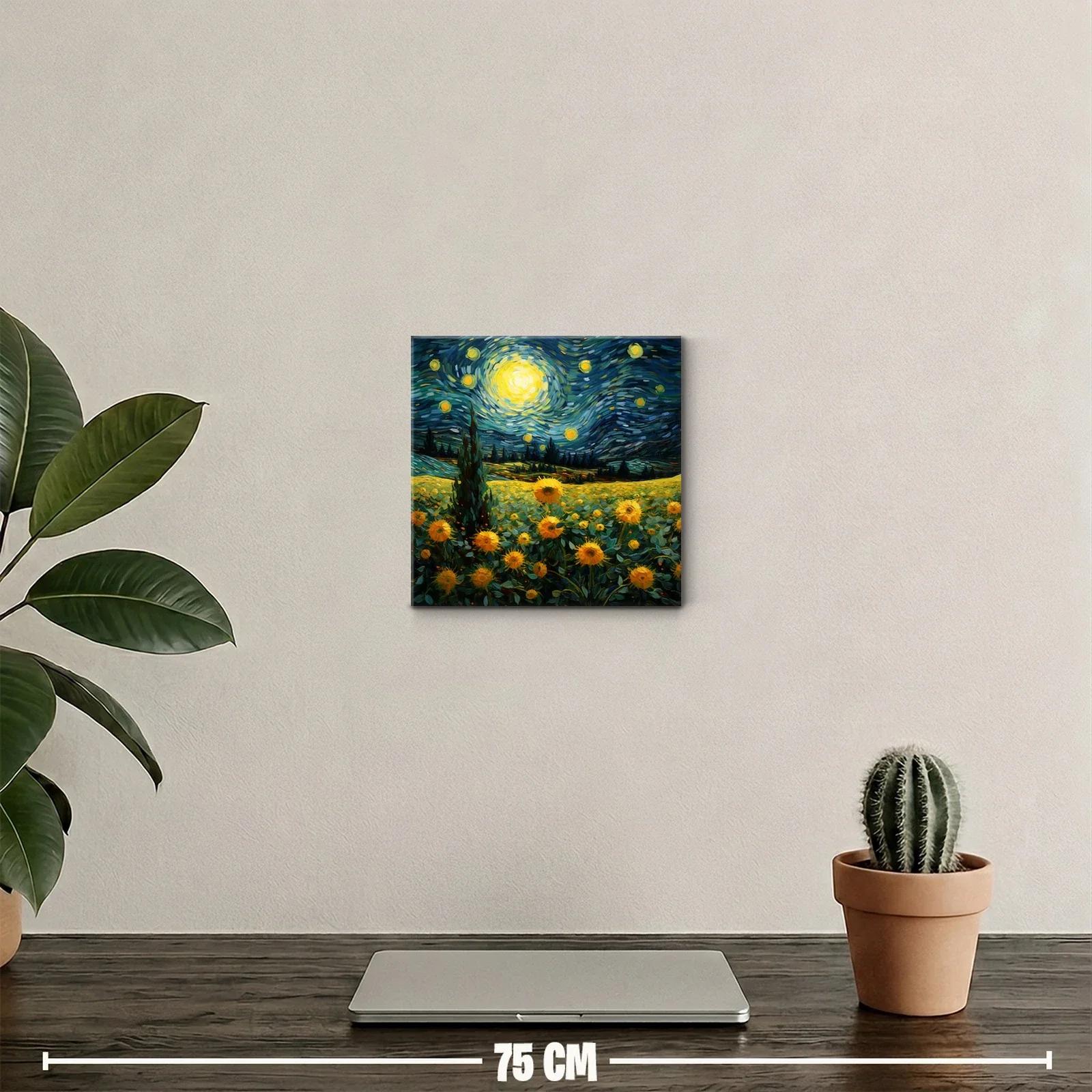Campo de girasoles bajo cielo estrellado vibrante — miniatura 2