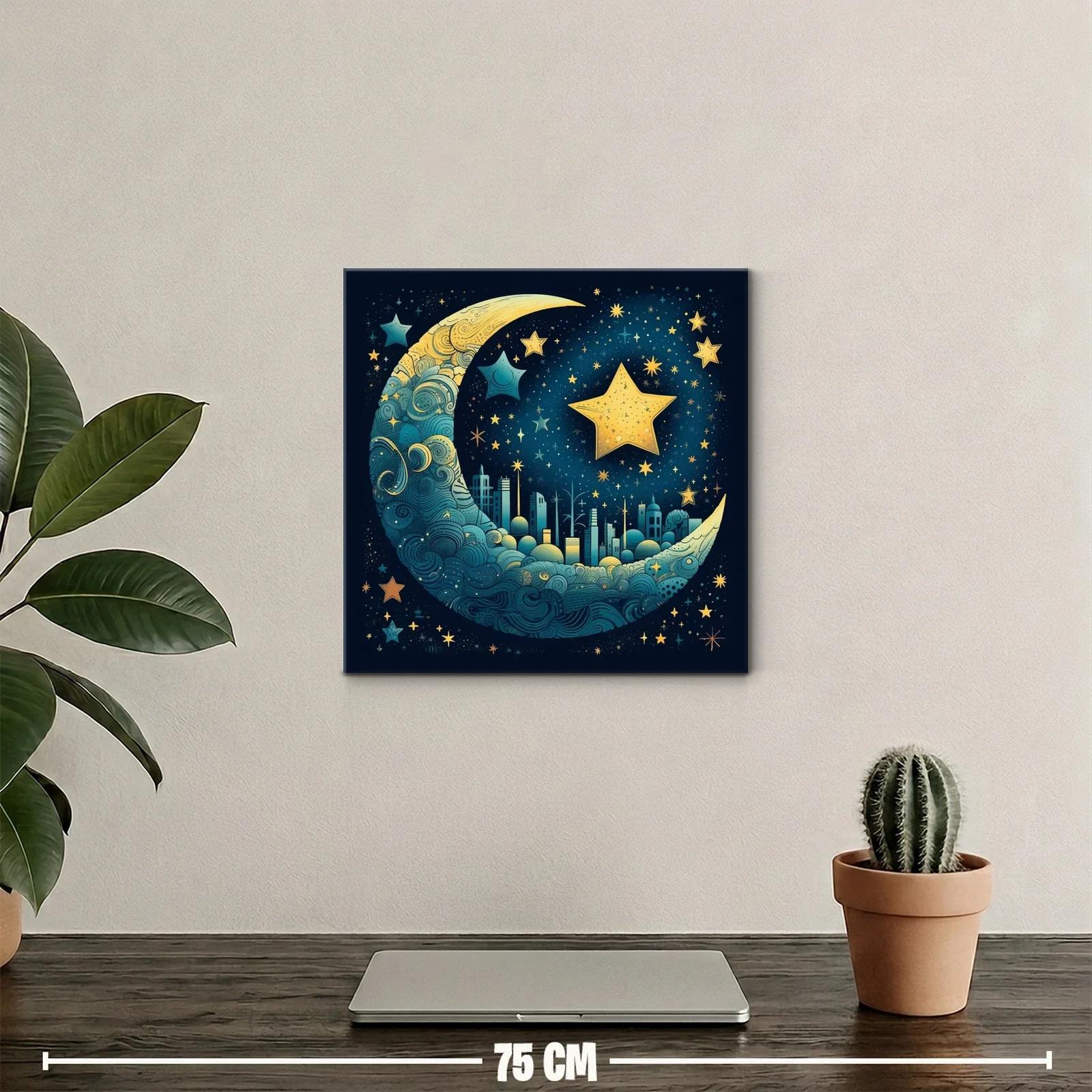 Ciudad mágica en luna azul y estrellas doradas — miniatura 2