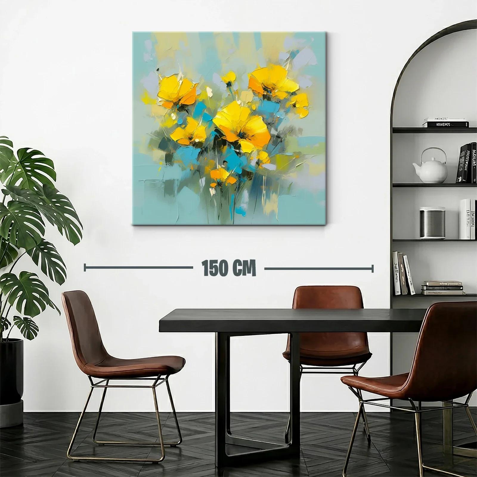 Cuadro floral vibrante con tonos amarillos y azules — miniatura 2