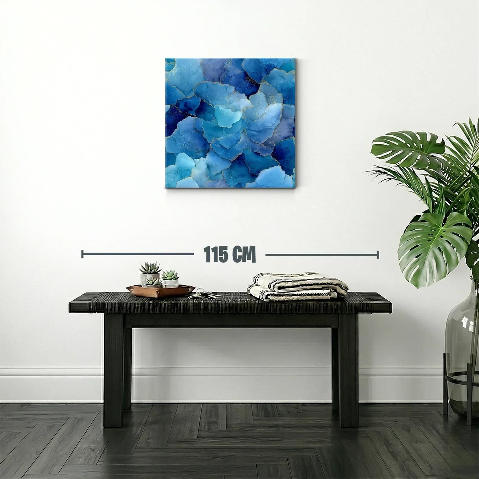 Cuadro abstracto en tonos azules con detalles dorados — miniatura 2