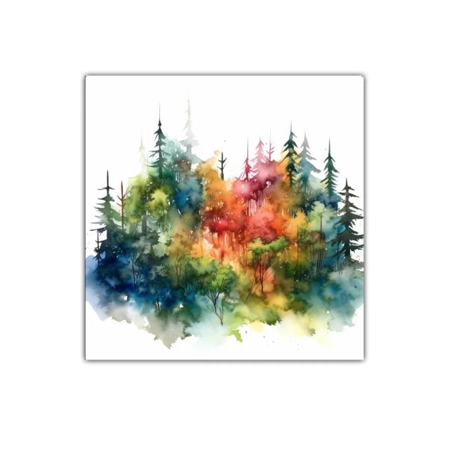 Cuadro decoración bosque multicolor en acuarela vibrante