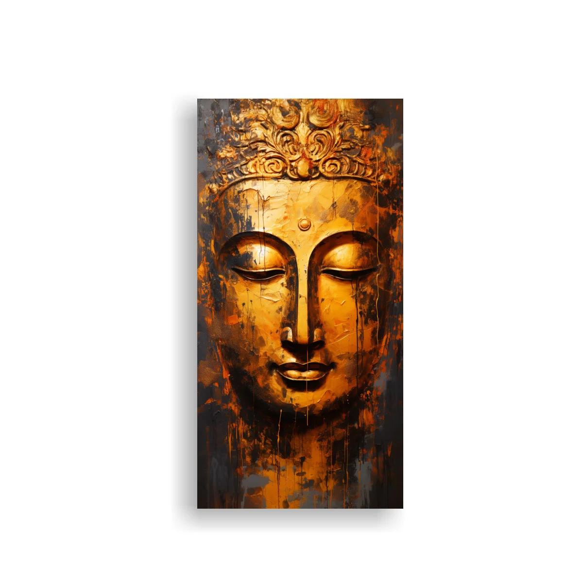 Cuadro rostro de Buda con corona ornamental y goteos de pintura