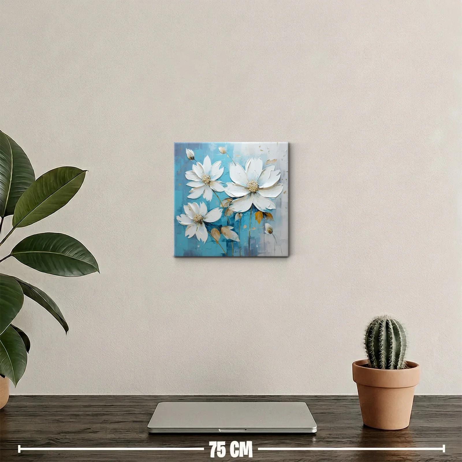 Cuadro decorativo con flores blancas sobre fondo azul — miniatura 2