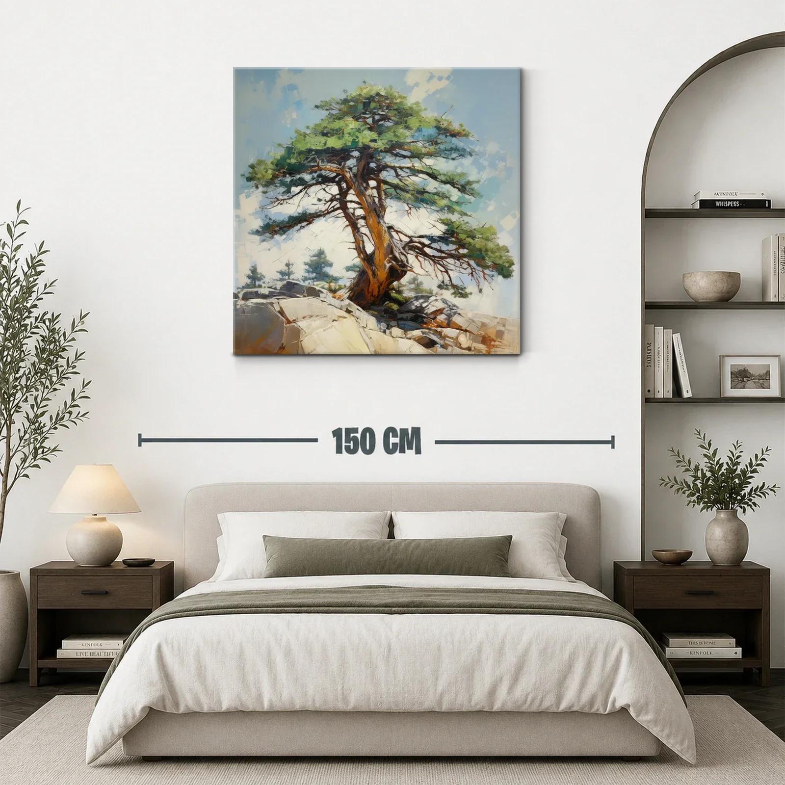 Árbol solitario en paisaje rocoso con cielo azul claro — miniatura 3