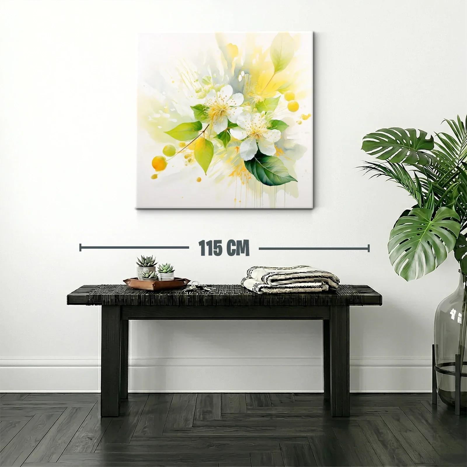 Flores blancas y hojas verdes con toques amarillos vibrantes — miniatura 2