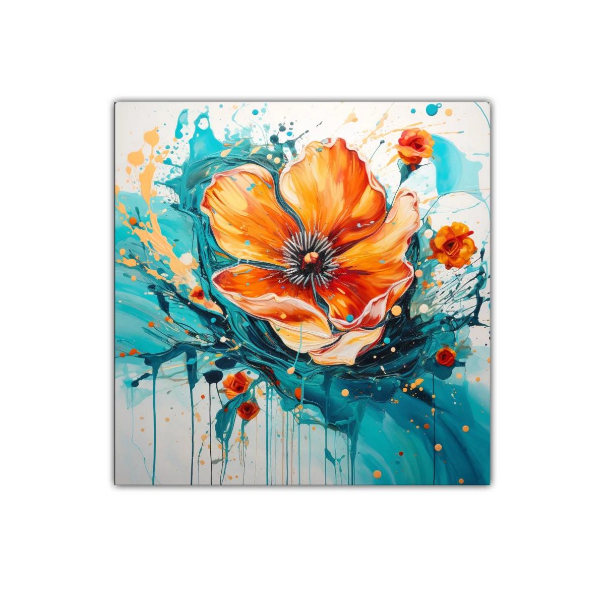 Flor vibrante en tonos turquesa y naranja dinámicos
