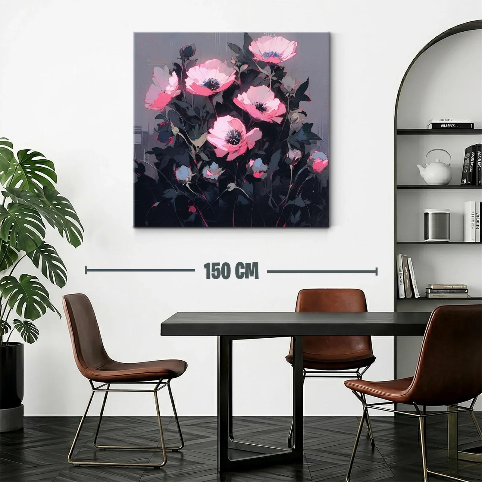 Cuadro floral con tonos rosas y fondo gris oscuro elegante — miniatura 2
