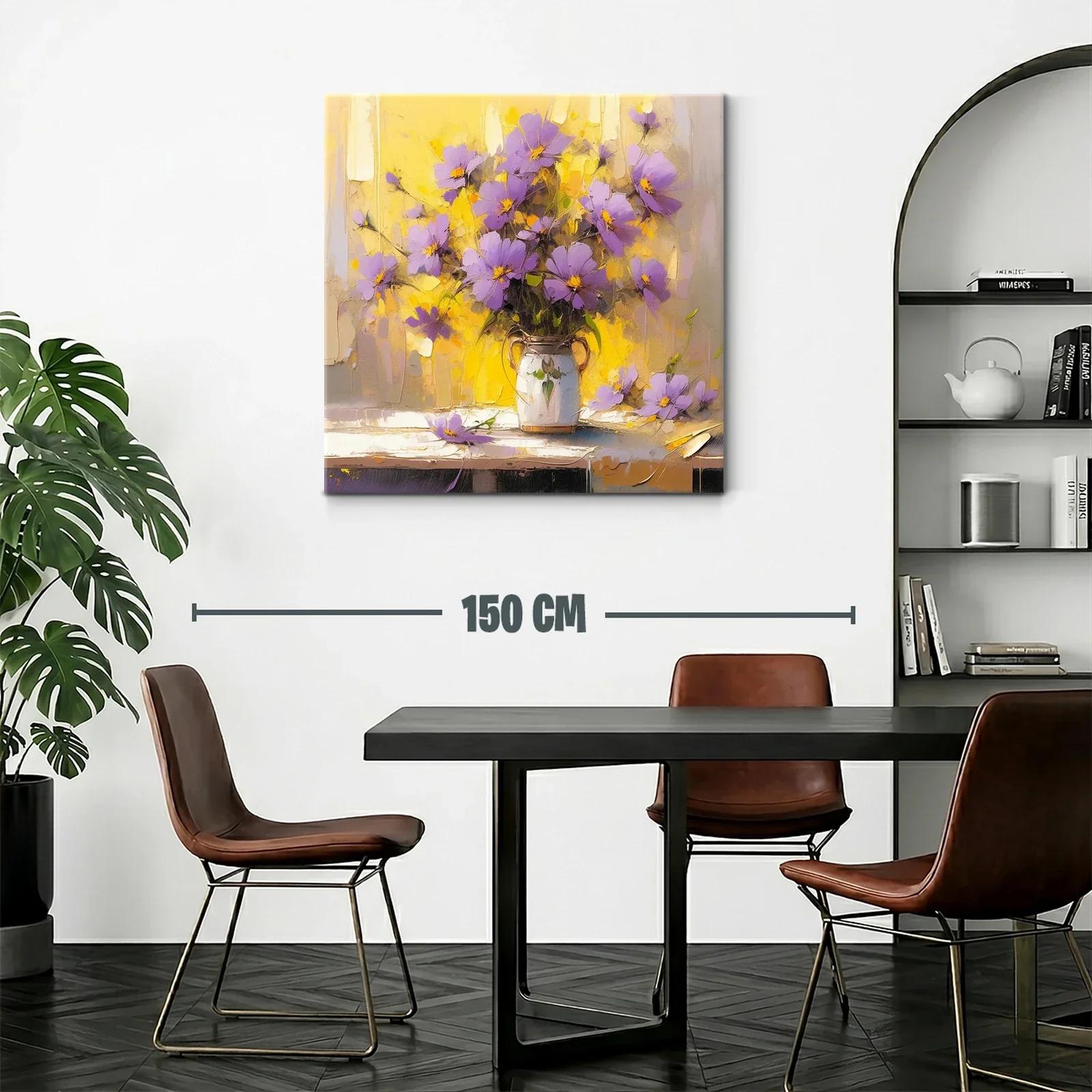 Ramo de flores lilas con fondo amarillo vibrante — miniatura 2