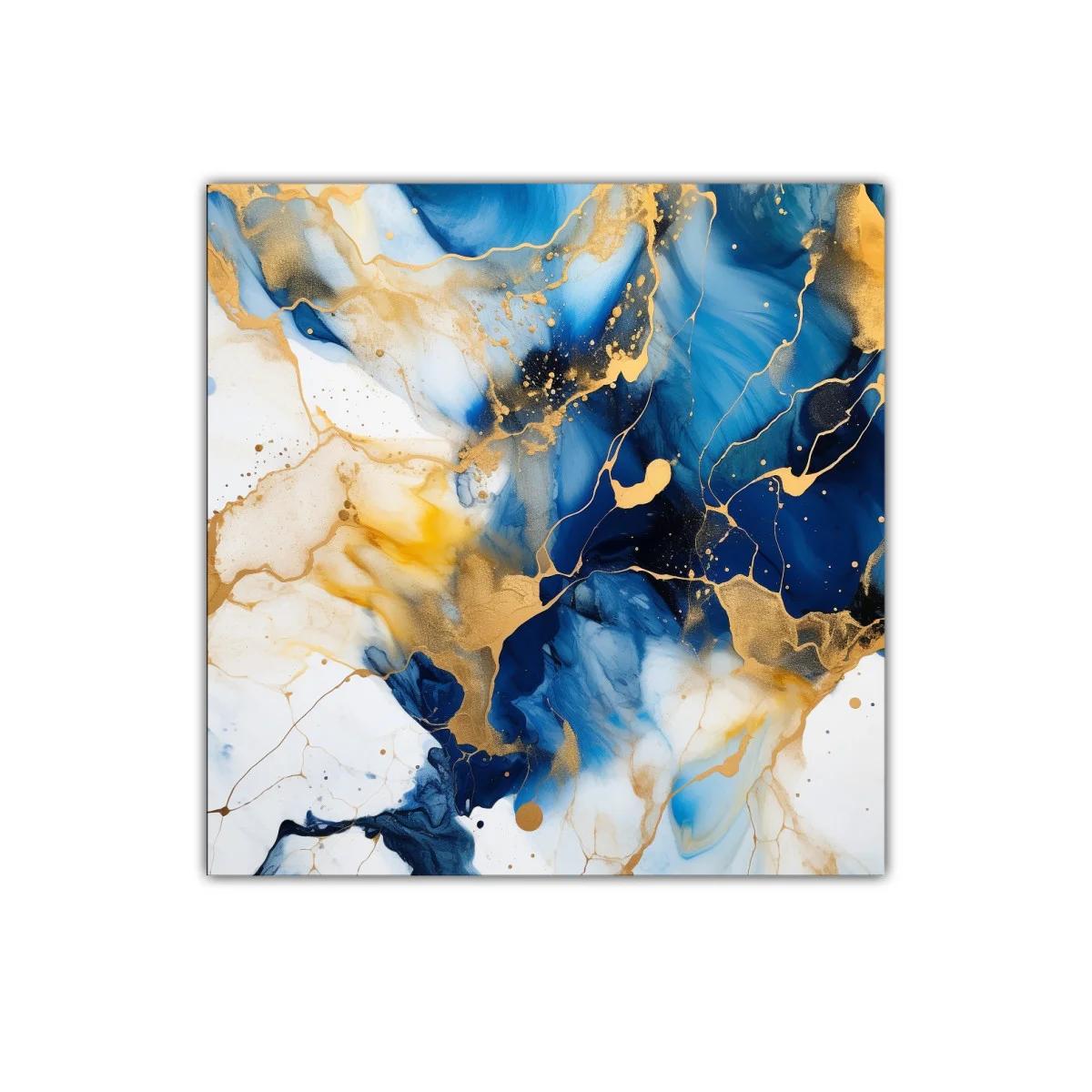 Cuadro abstracto con tonos azul y dorado brillante — miniatura 1