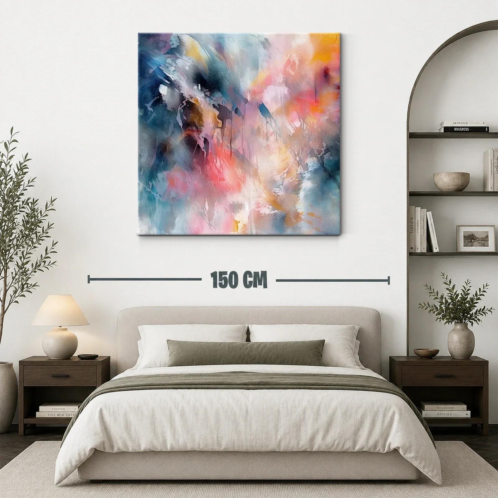 Cuadro abstracto con tonos cálidos y fríos vibrantes — miniatura 3