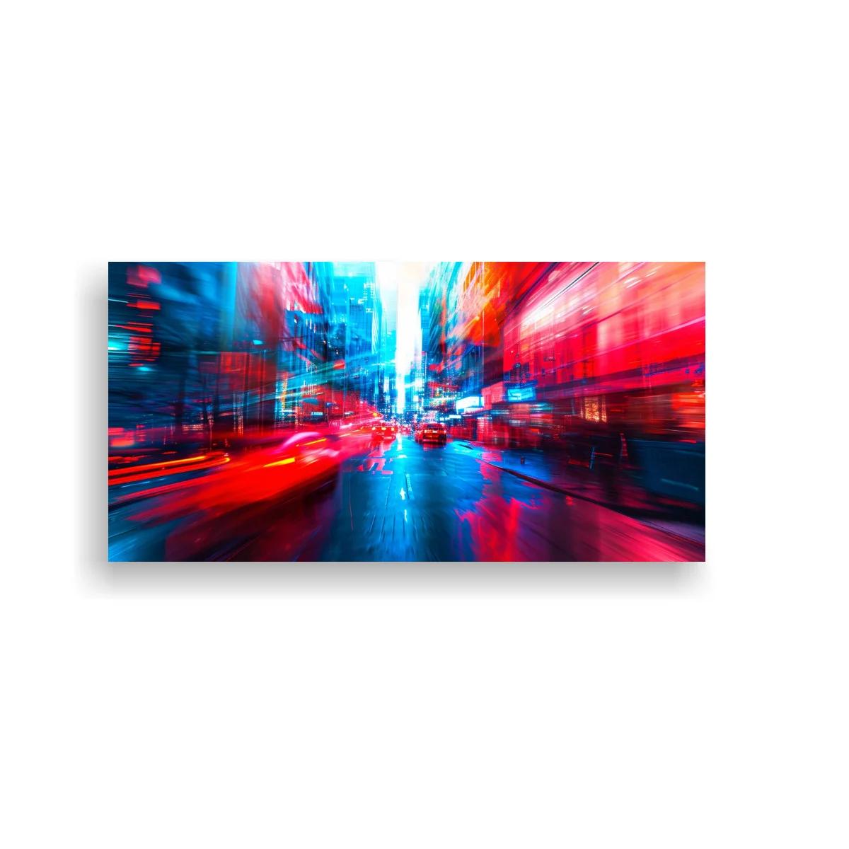 Cuadro calle urbana con luces de neón y efecto de movimiento