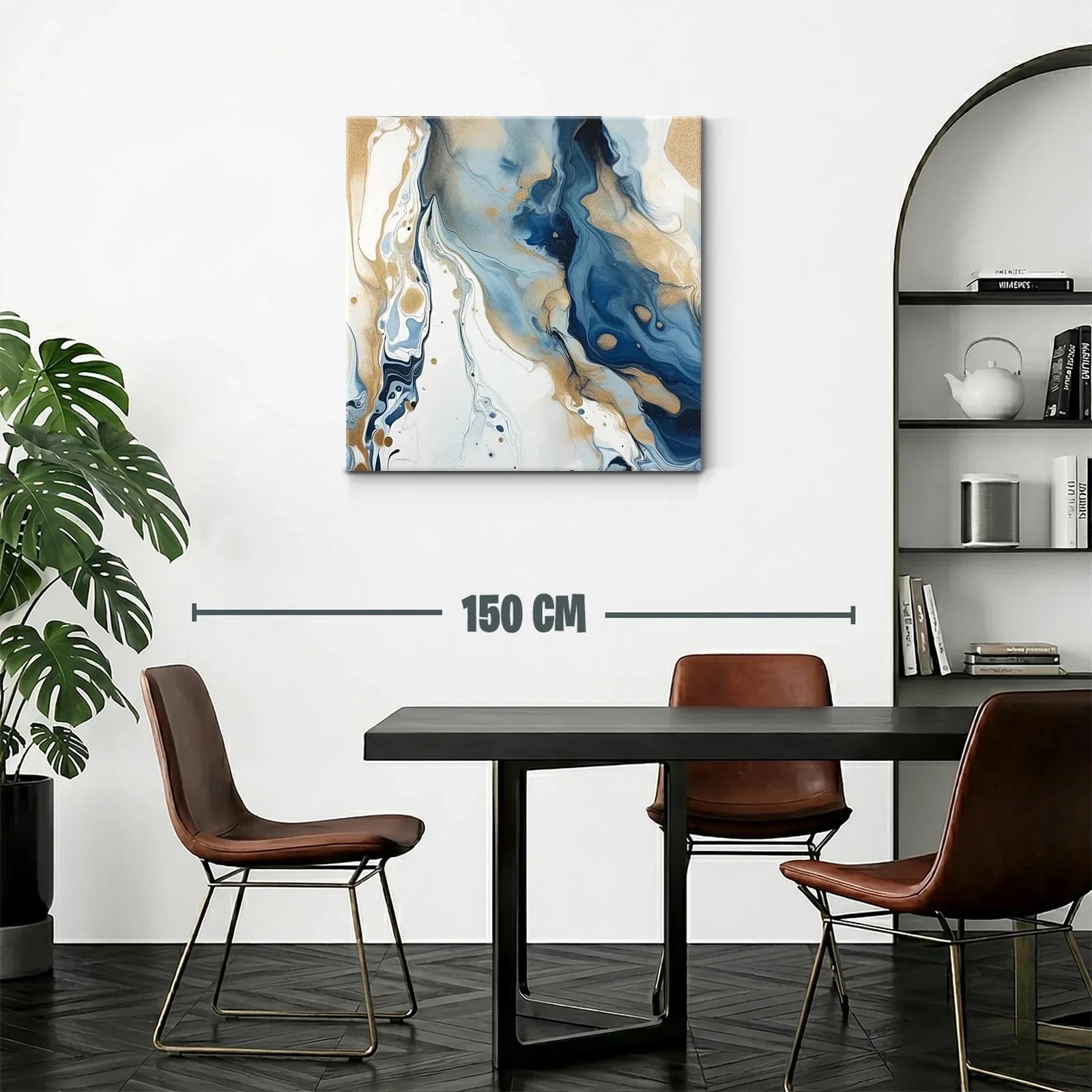 Cuadro abstracto en tonos azules y dorados fluidos — miniatura 2