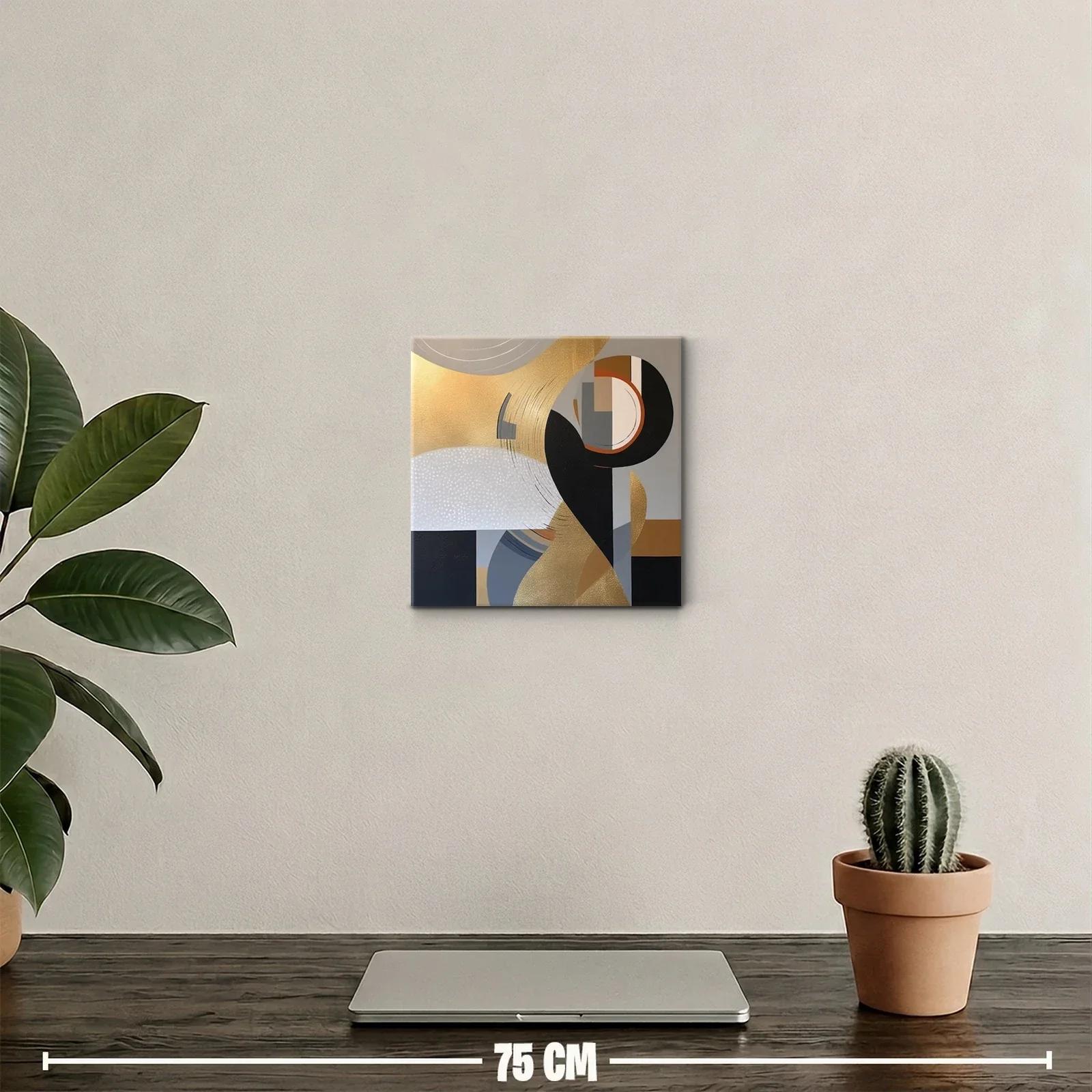 Cuadro abstracto con formas orgánicas y tonos dorados — miniatura 2