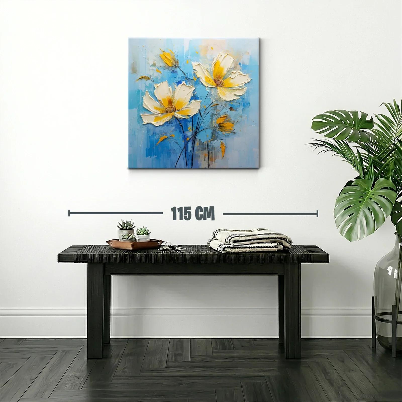 Flores en tonos amarillos sobre fondo azul relajante — miniatura 2