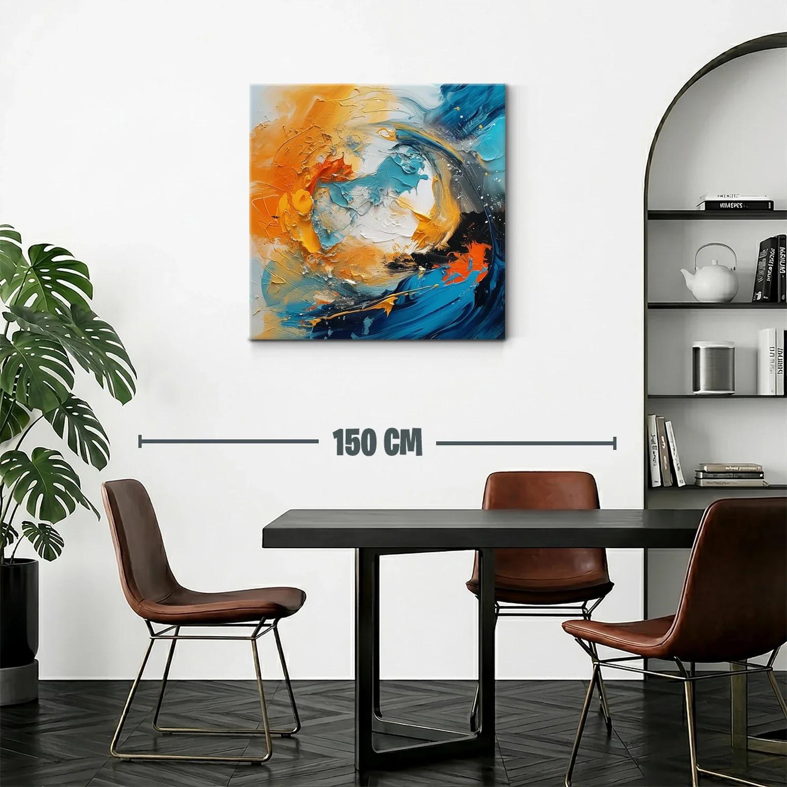 Cuadro abstracto en tonos turquesa y naranja vibrante — miniatura 2