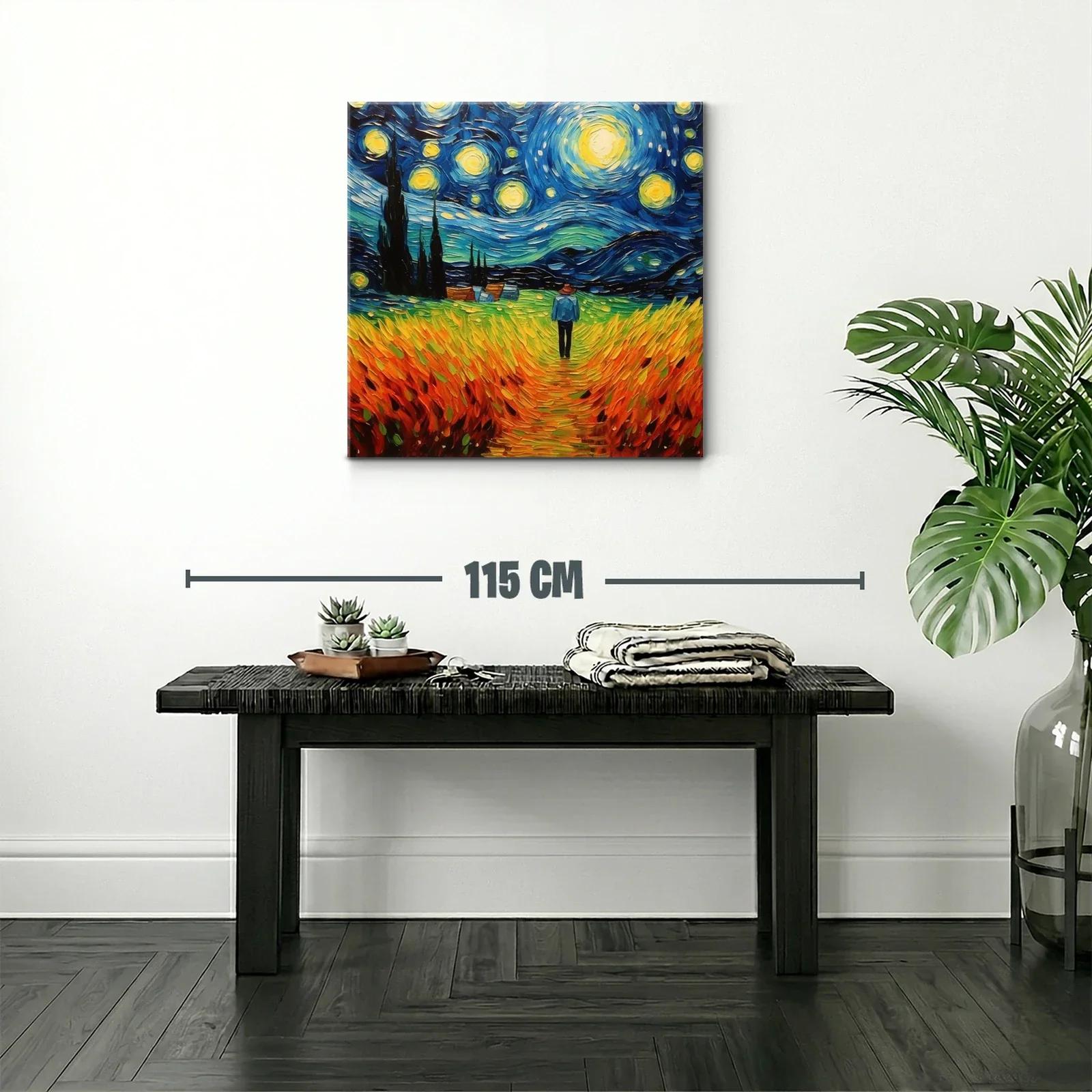 Paisaje Nocturno con Cielo Estrellado y Campo Dorado — miniatura 2