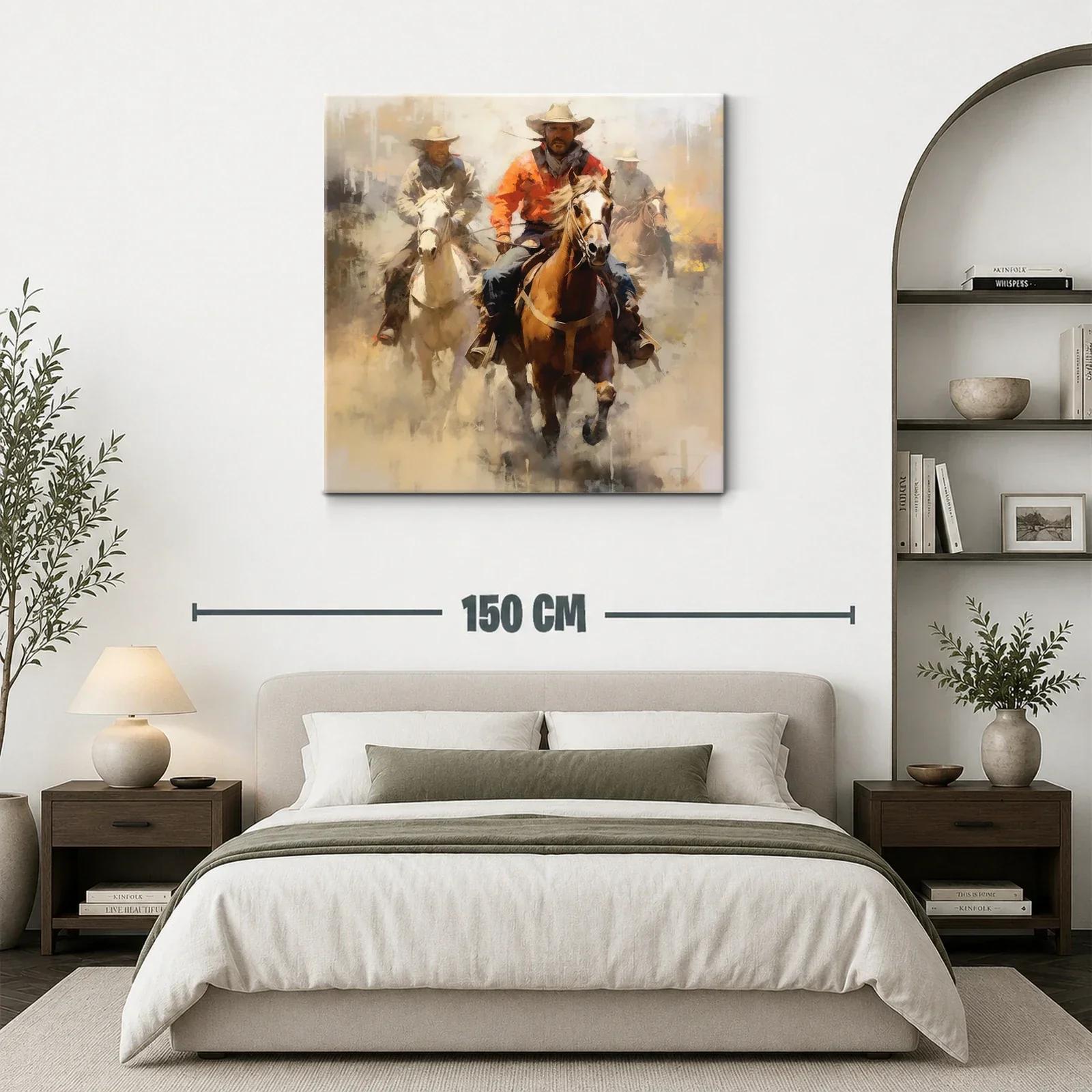 Cuadro con vaqueros montando a caballo en movimiento — miniatura 3