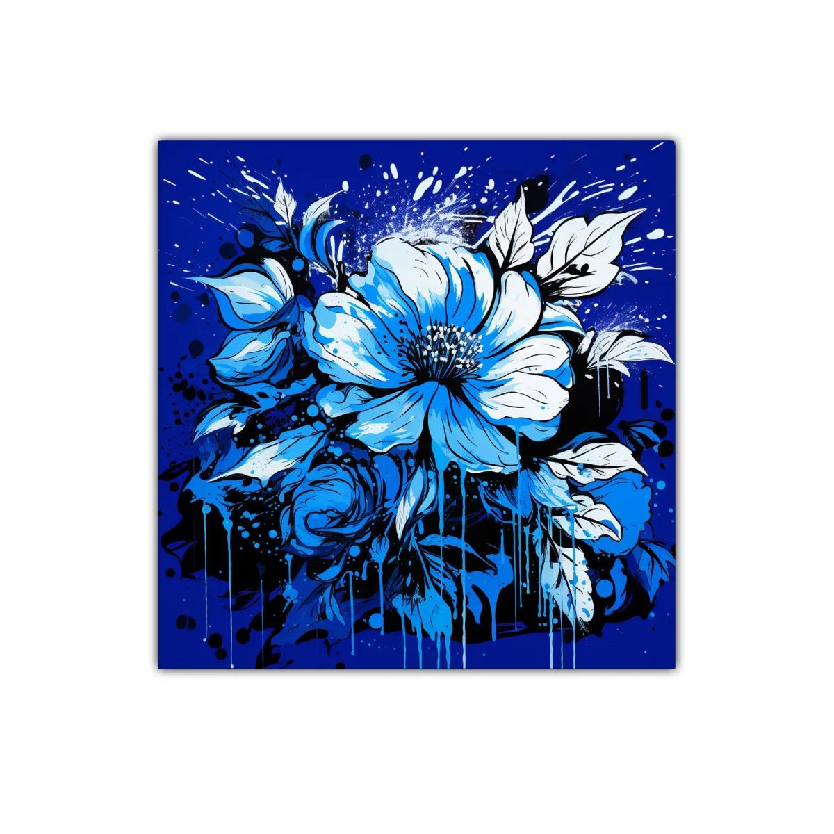 Cuadro floral vibrante en tonos azules intensos y negros — imagen principal