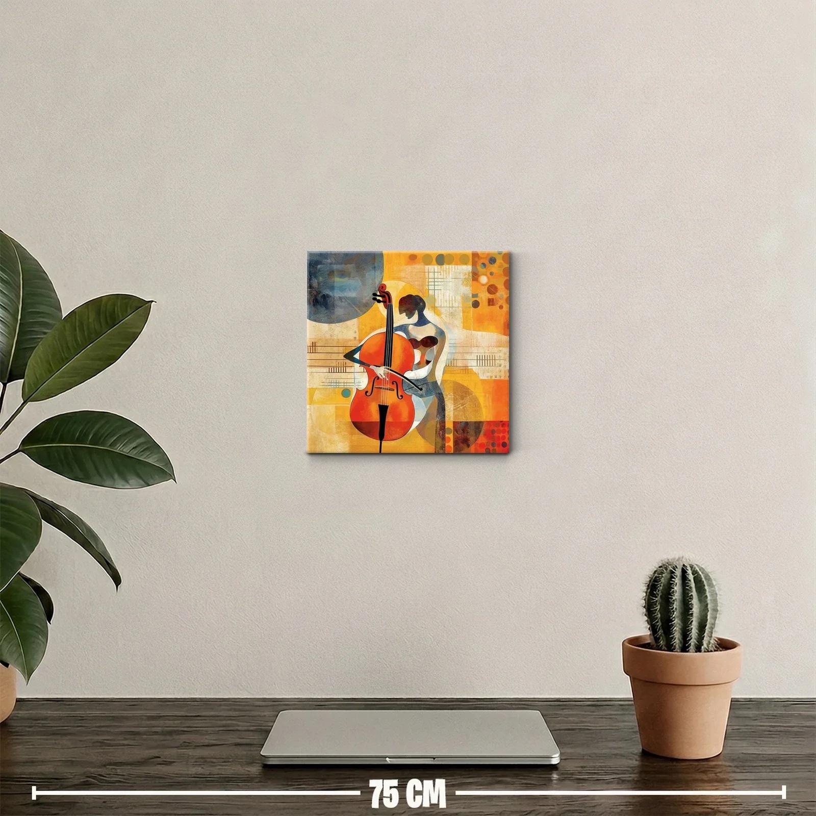 Cuadro decorativo mujer tocando violonchelo vibrante y moderno — miniatura 2