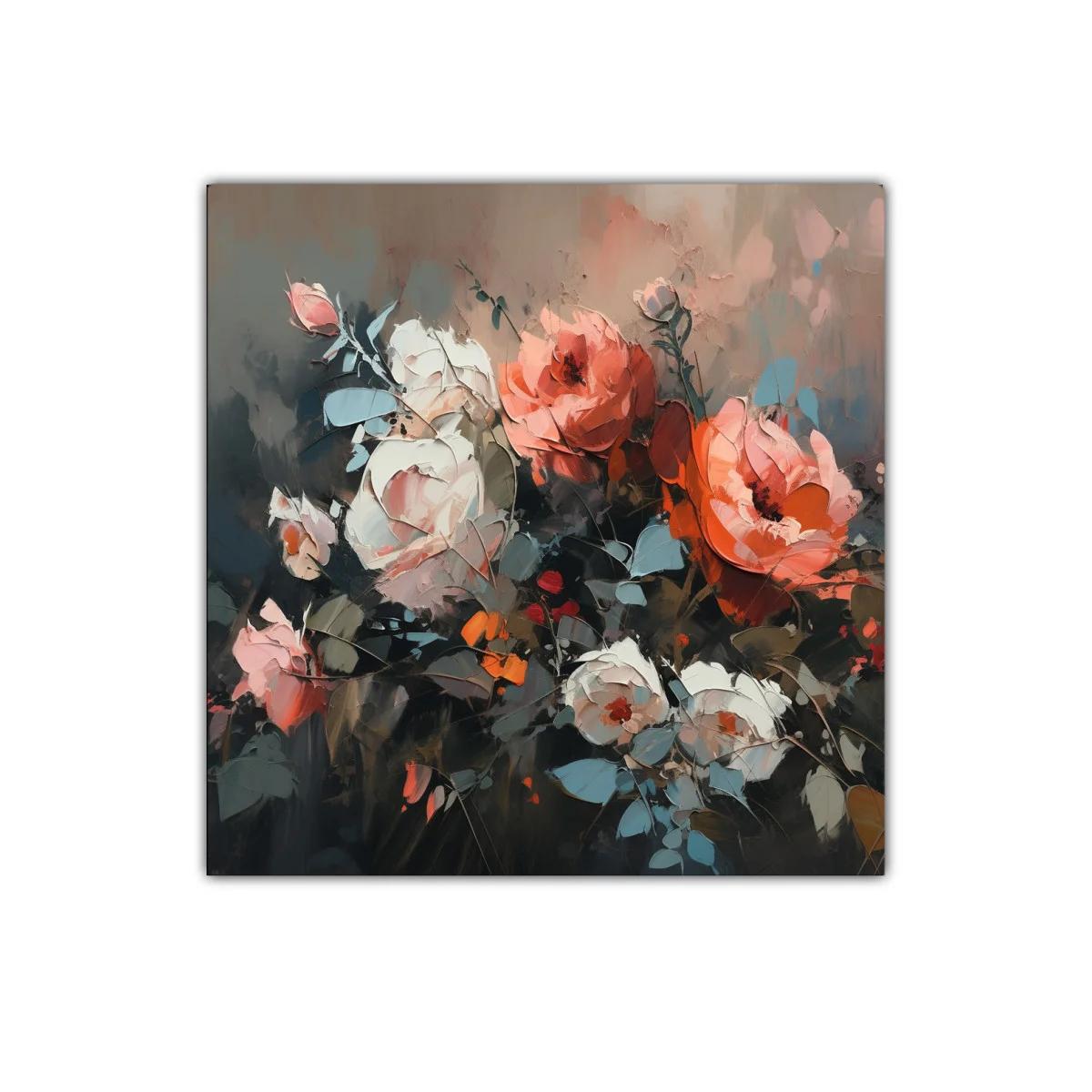 Cuadro floral con tonos cálidos y contraste elegante