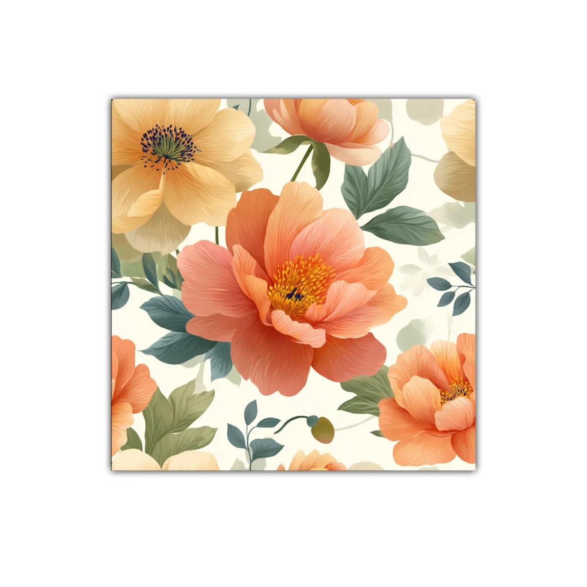 Cuadro decorativo con flores en tonos melocotón y verde — imagen principal