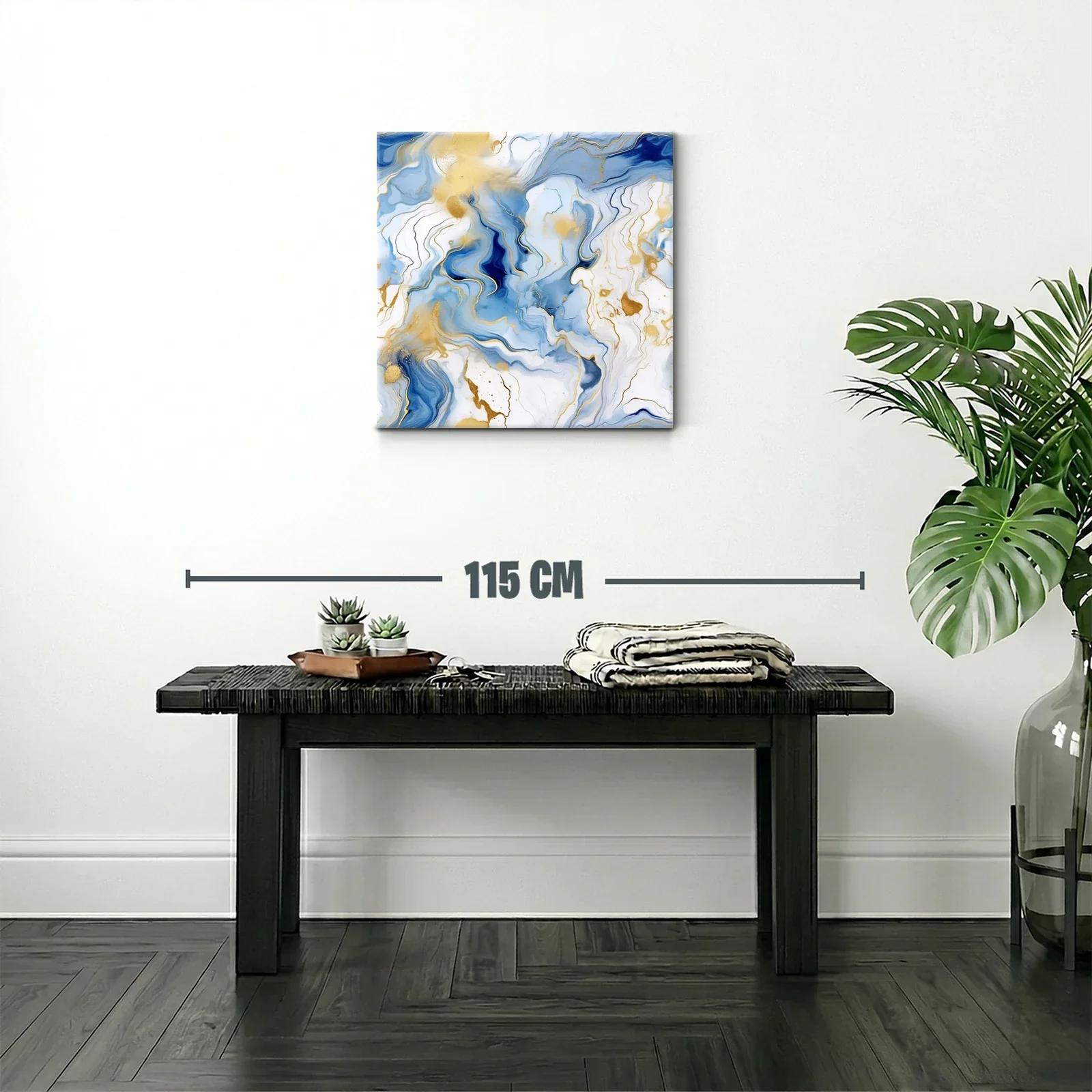 Cuadro abstracto con tonos azules y detalles dorados — miniatura 2