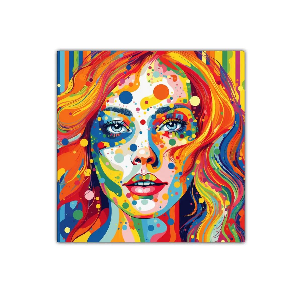 Retrato femenino vibrante con colores intensos y formas dinámicas — imagen principal