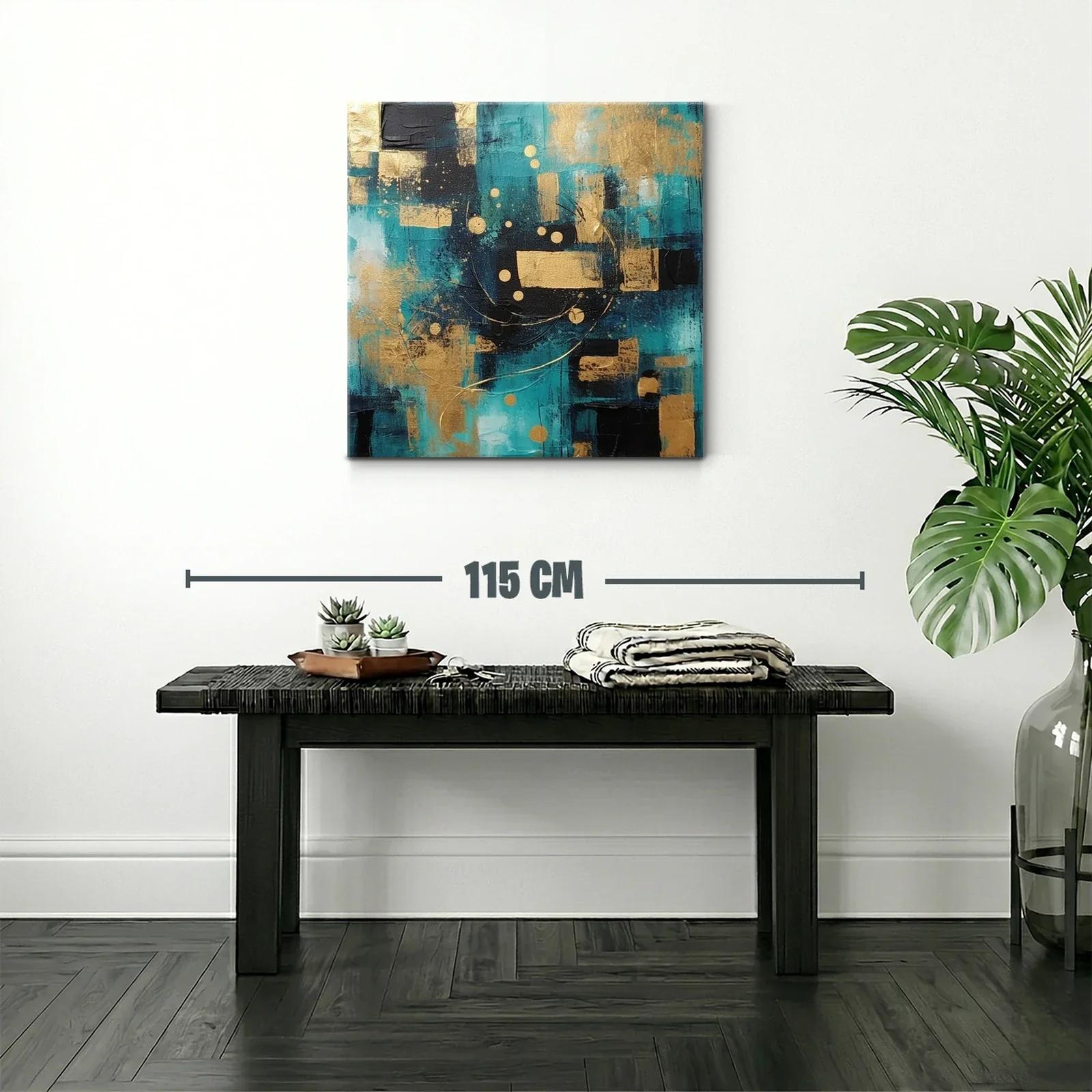 Cuadro abstracto con tonos azul turquesa y dorado — miniatura 2