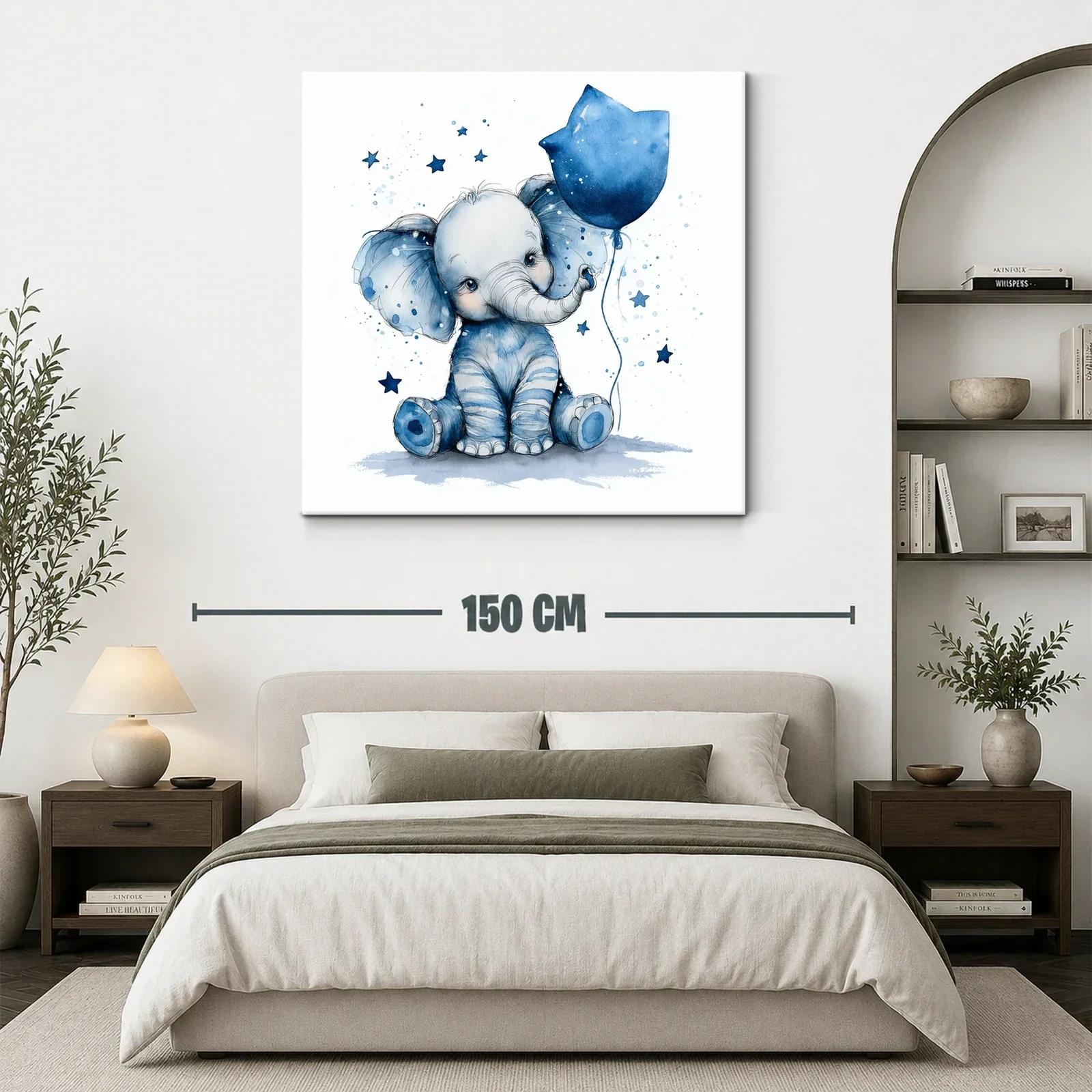 Elefante azul con globo y estrellas para habitación infantil — miniatura 3