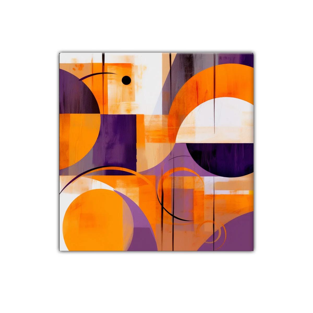 Cuadro abstracto con formas circulares en tonos naranja y morado — imagen principal