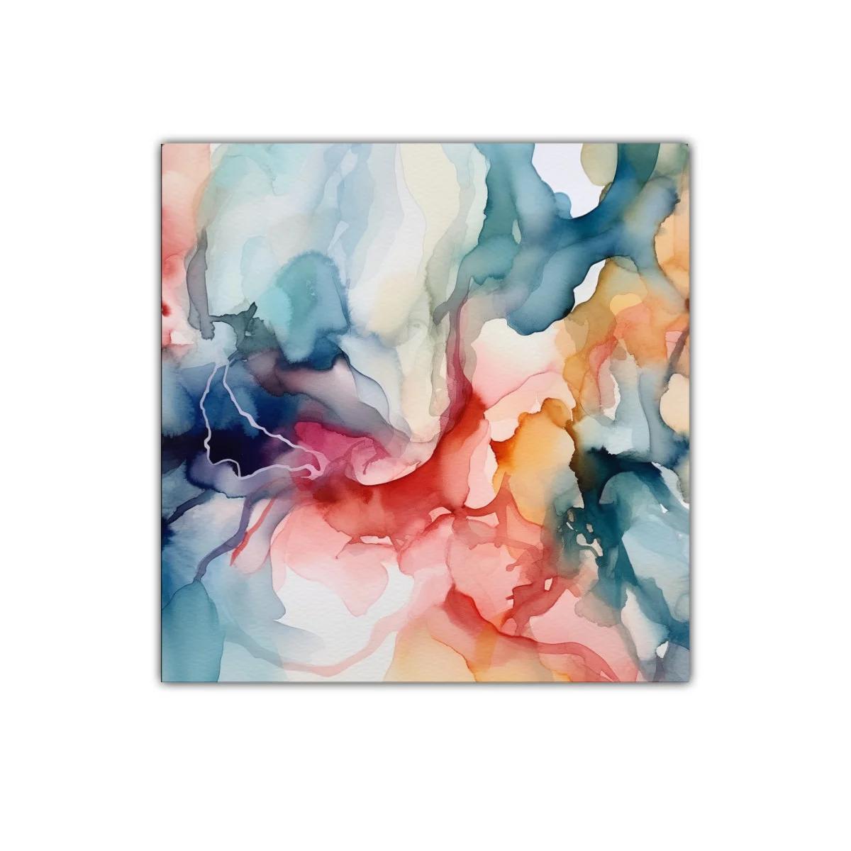 Cuadro abstracto con tonos cálidos y fríos entrelazados — miniatura 1