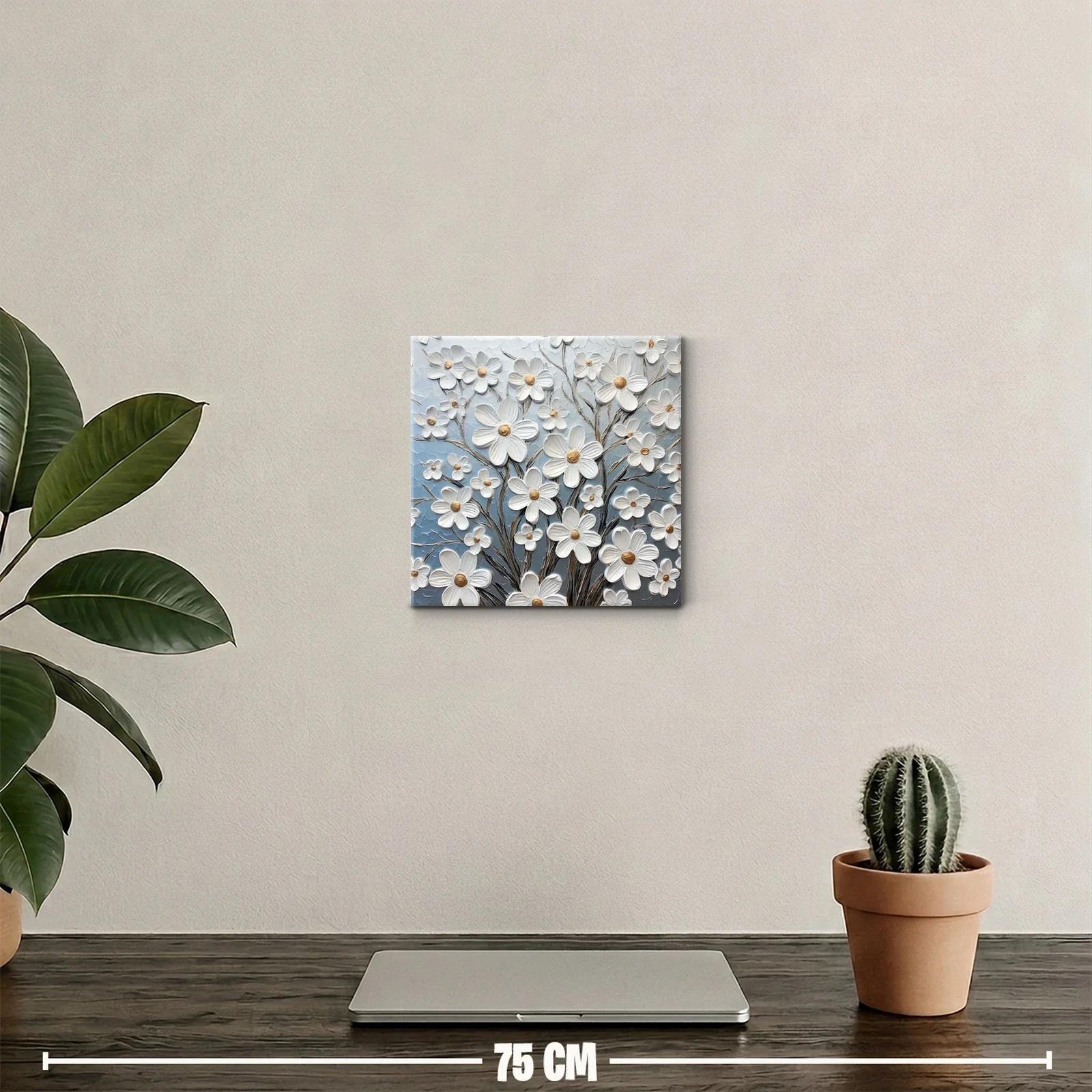 Cuadro decorativo con flores blancas sobre fondo azul — miniatura 2
