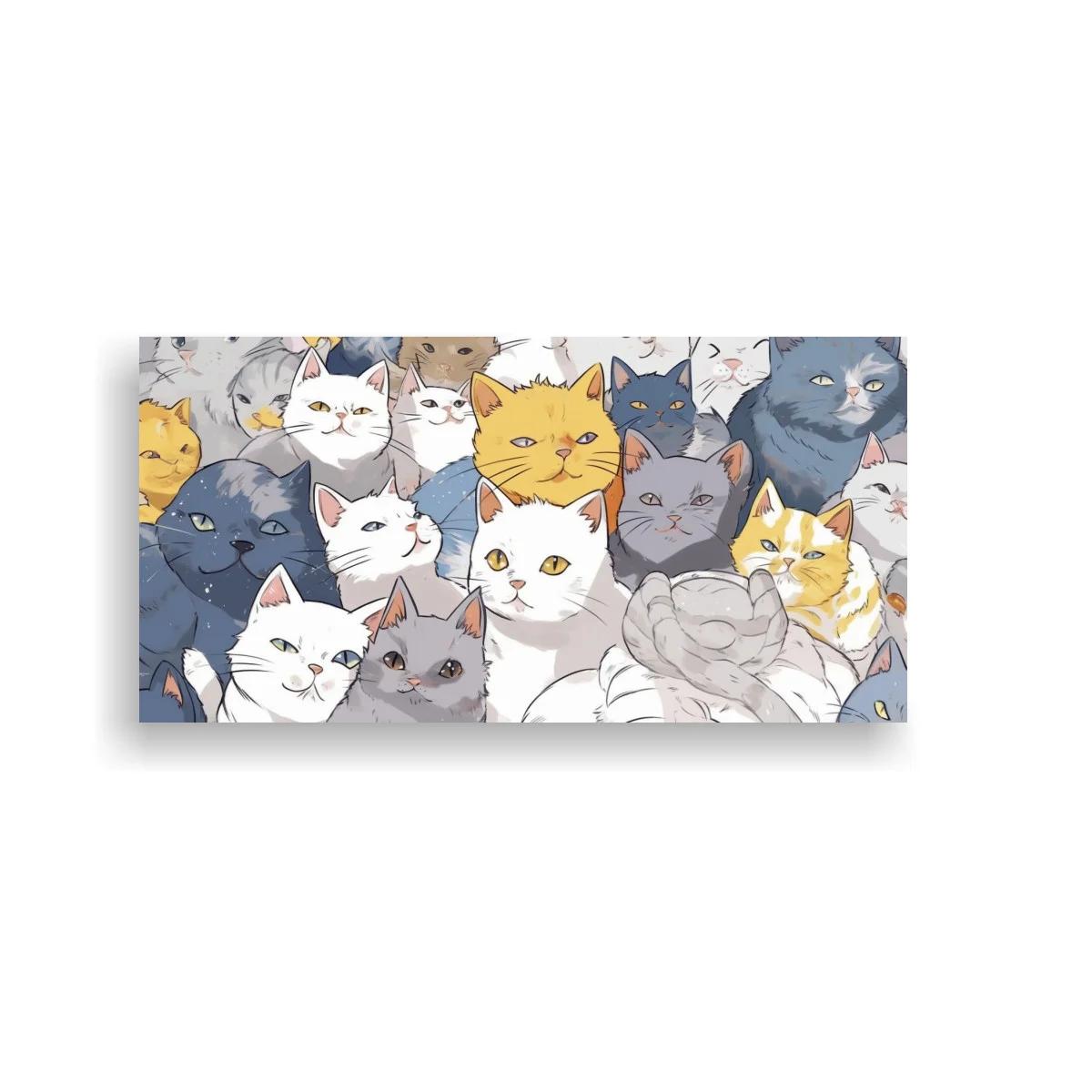 Cuadro grupo de gatos con rosas grises