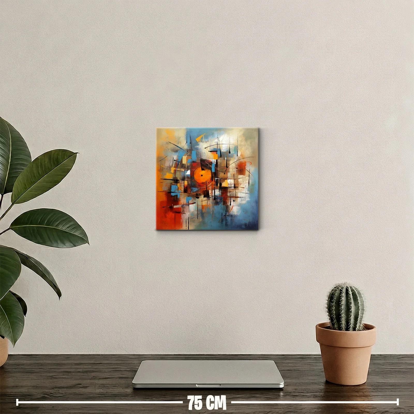 Cuadro abstracto moderno con vibrantes tonos cálidos y fríos — miniatura 2