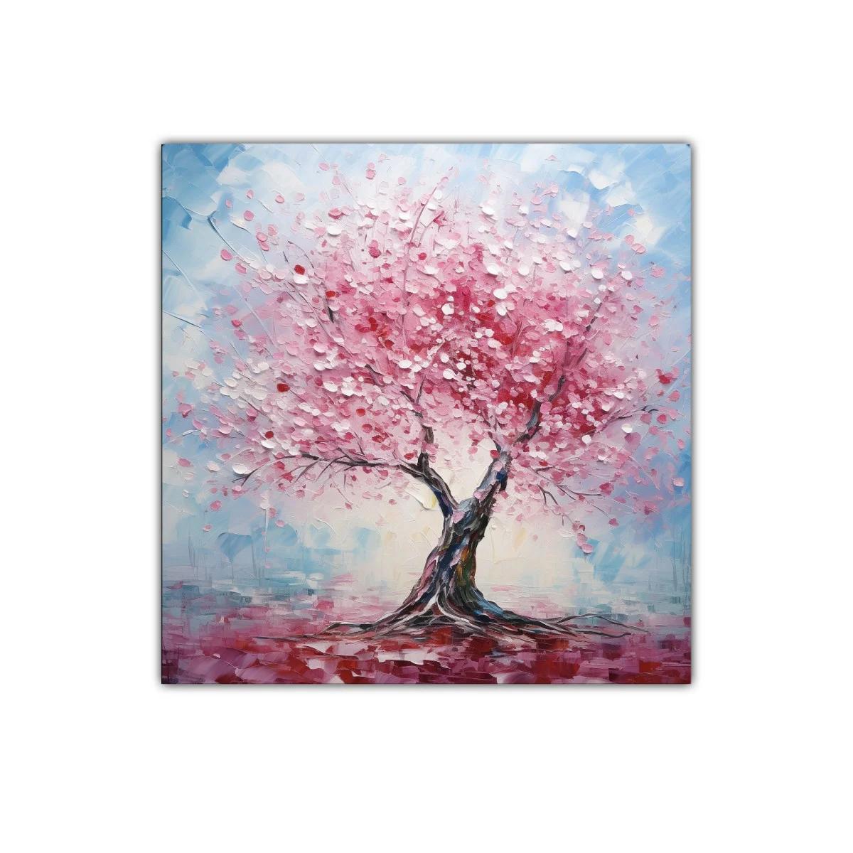 Árbol de flores rosas con fondo azul y rojo vibrante — imagen principal