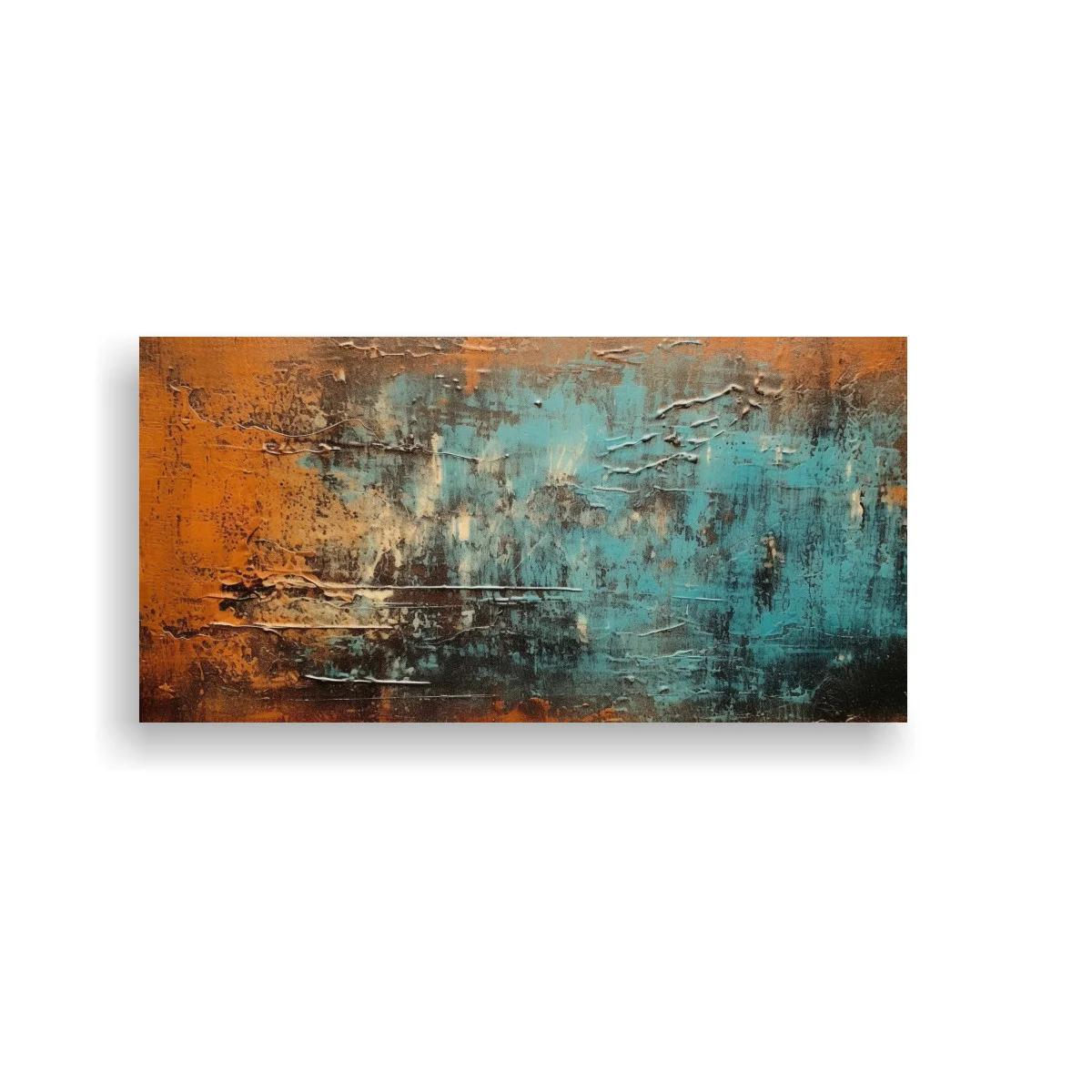 Cuadro textura abstracta en turquesa y óxido