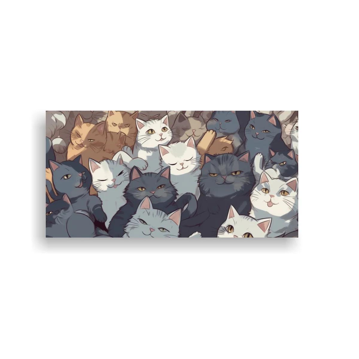 Cuadro grupo de gatos formando un patrón compacto