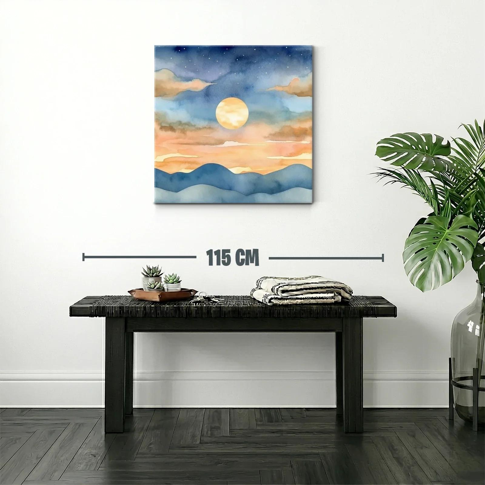 Paisaje nocturno con luna llena y montañas suaves — miniatura 2
