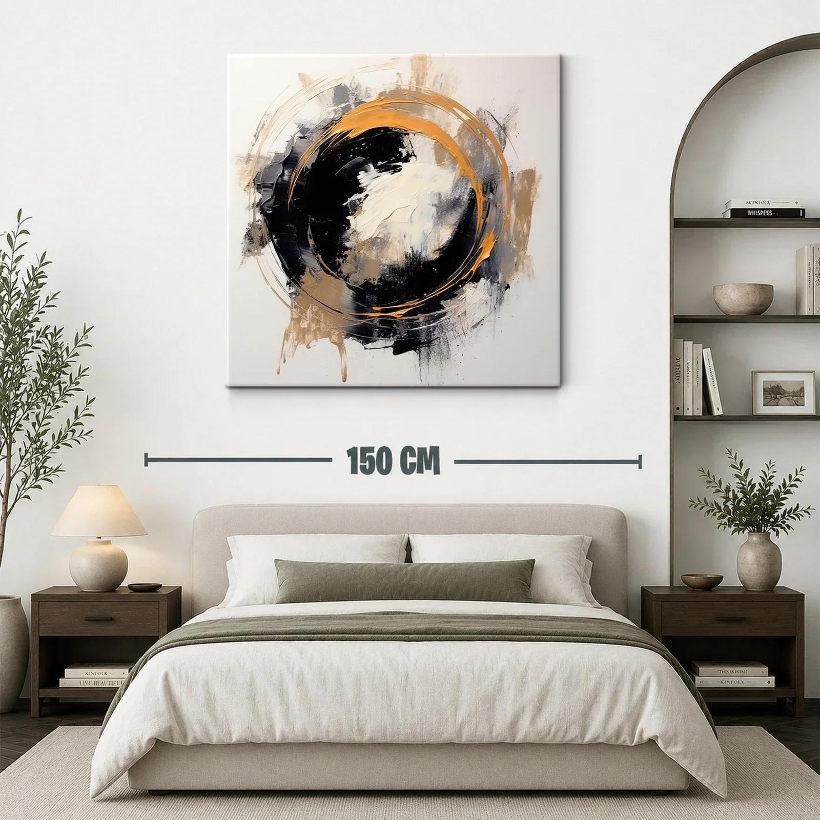 Cuadro abstracto con círculo dinámico en tonos tierra y negro — miniatura 3