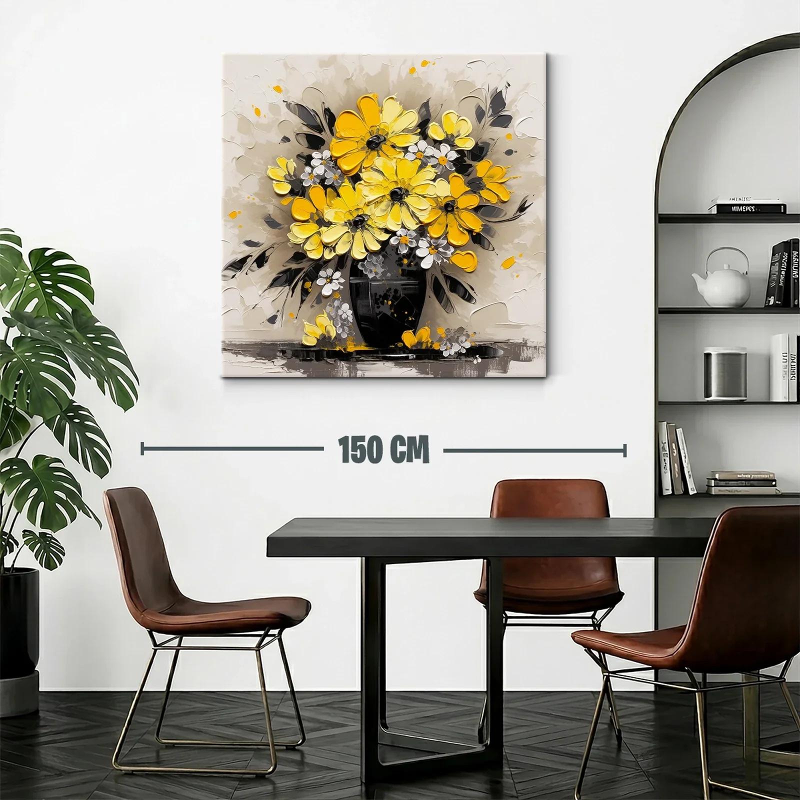 Cuadro con ramo de flores amarillas sobre fondo neutro — miniatura 2