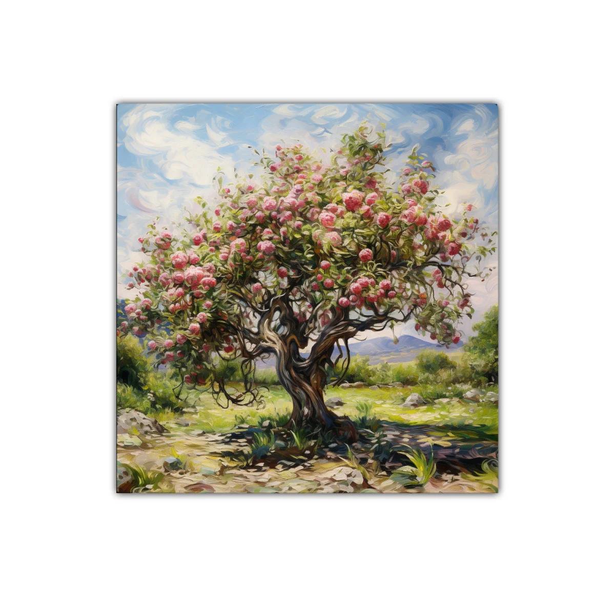 Árbol florido con manzanas en paisaje natural