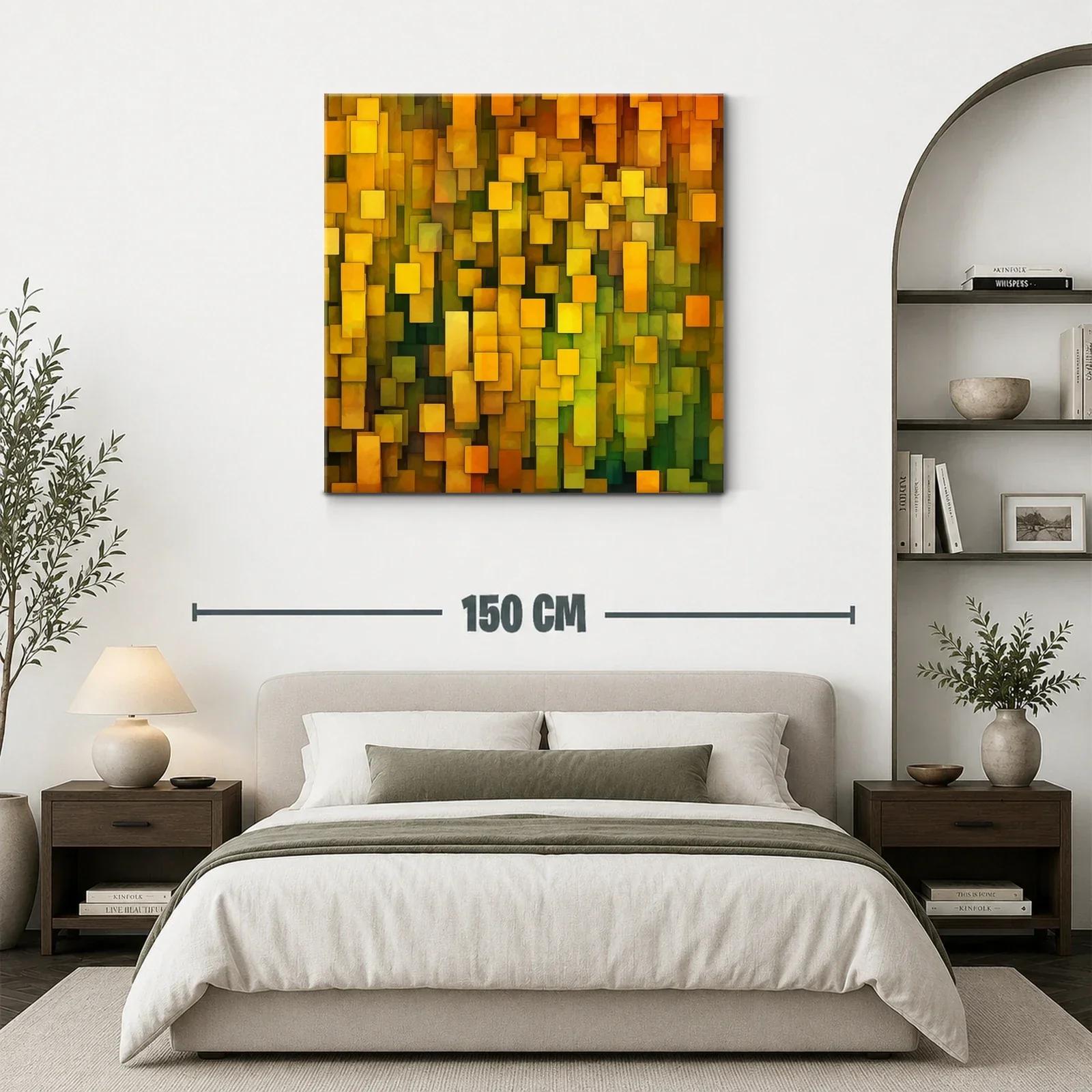 Cuadro abstracto con formas geométricas en tonos amarillos — miniatura 3