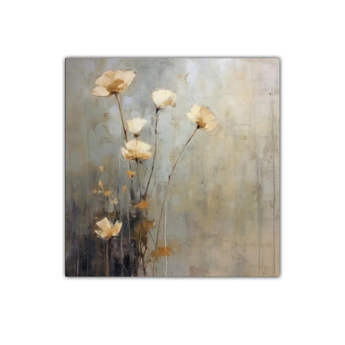 Cuadro decorativo con flores en tonos beige y gris sutiles