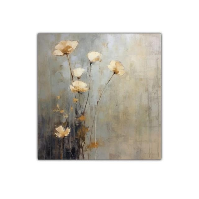 Cuadro decorativo con flores en tonos beige y gris sutiles