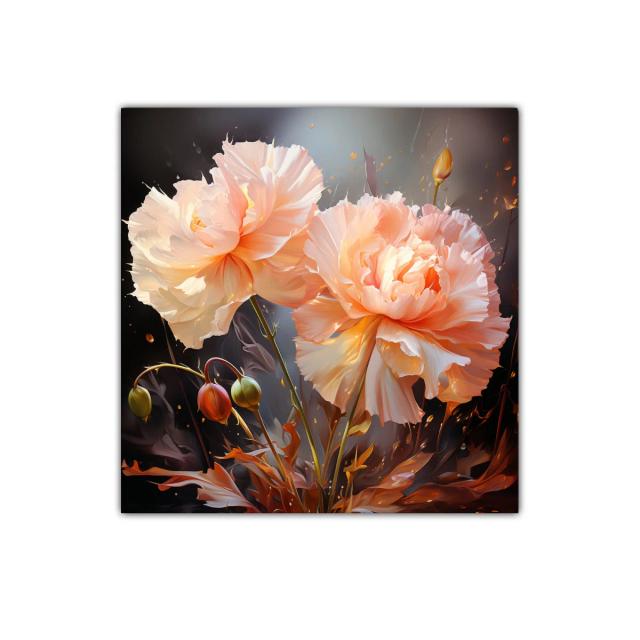 Cuadro floral con peonías delicadas y tonos cálidos