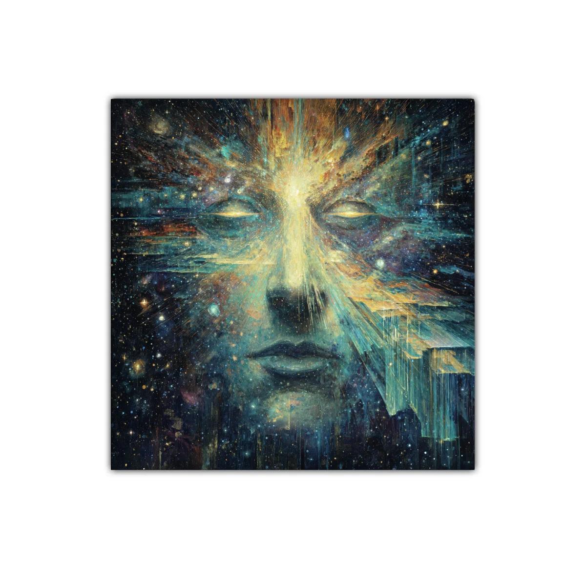 Rostro cósmico con energía luminosa y fractales celestes — imagen principal