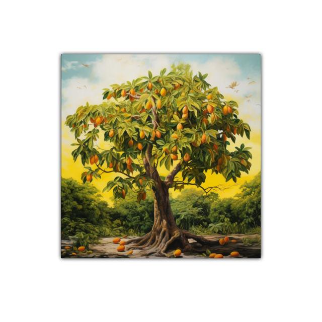 Cuadro árbol frutal en paisaje al atardecer vibrante